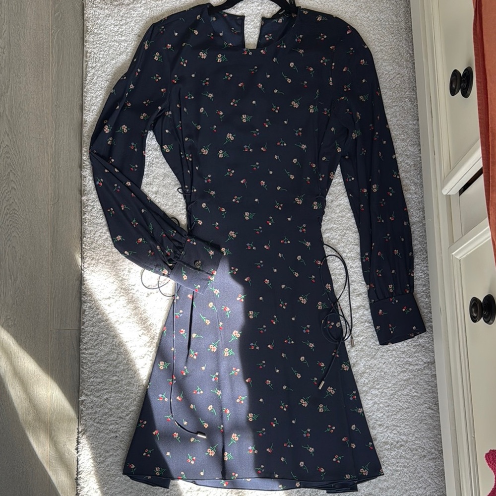 Theory Blue Fit and Flare Mini Dress with Raglan Sleeves